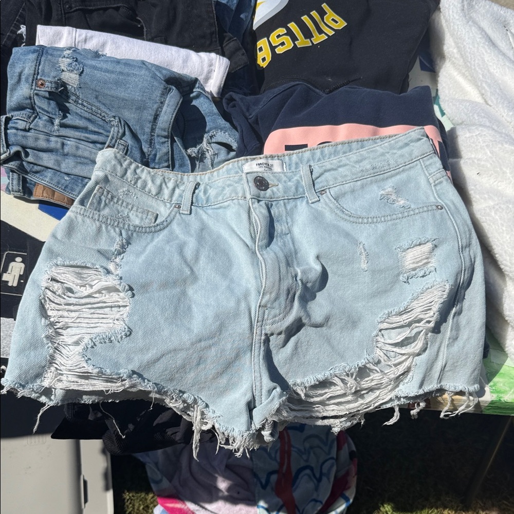 Forever 21 Light Blue Ripped Jean Shorts